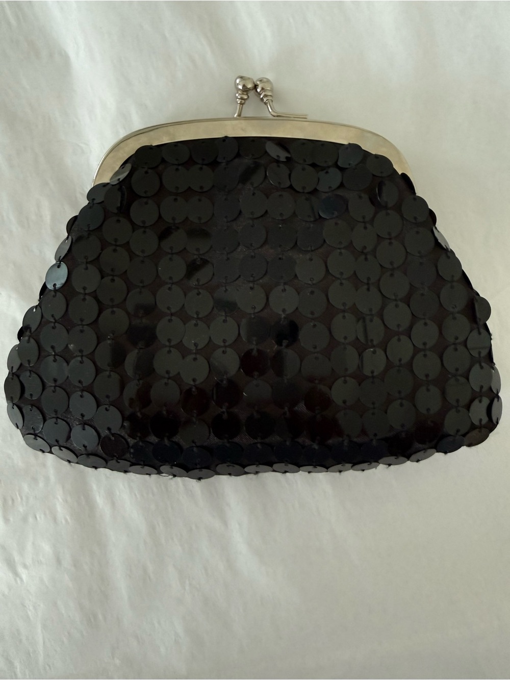 Black Sequin Kiss-Lock Clutch with Optional Chain